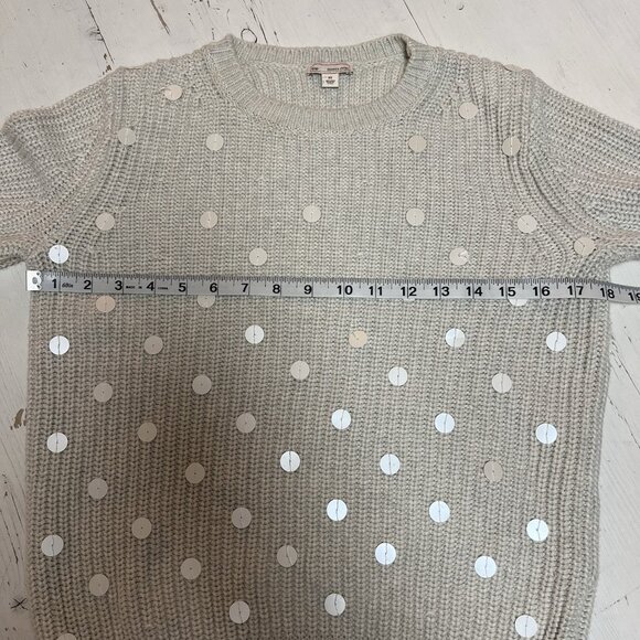 Gap Cotton Cable Knit Crewneck Pullover Sweater Ivory Cream Sequins Sz XS - Picture 7 of 13